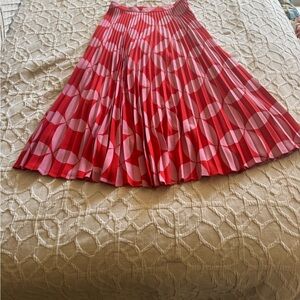 Boden Red and Pink A-Line Pleated Patterned Skirt